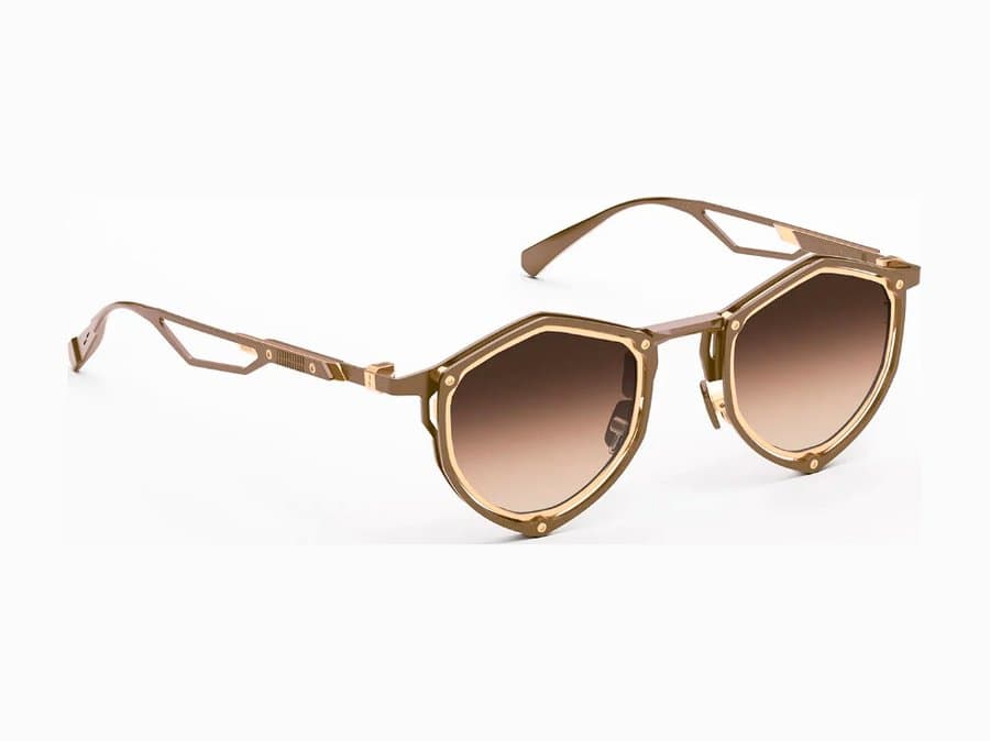 Bronze geometric sunglasses with brown gradient lenses