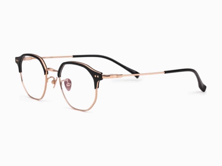 Black and rose-gold browline frame