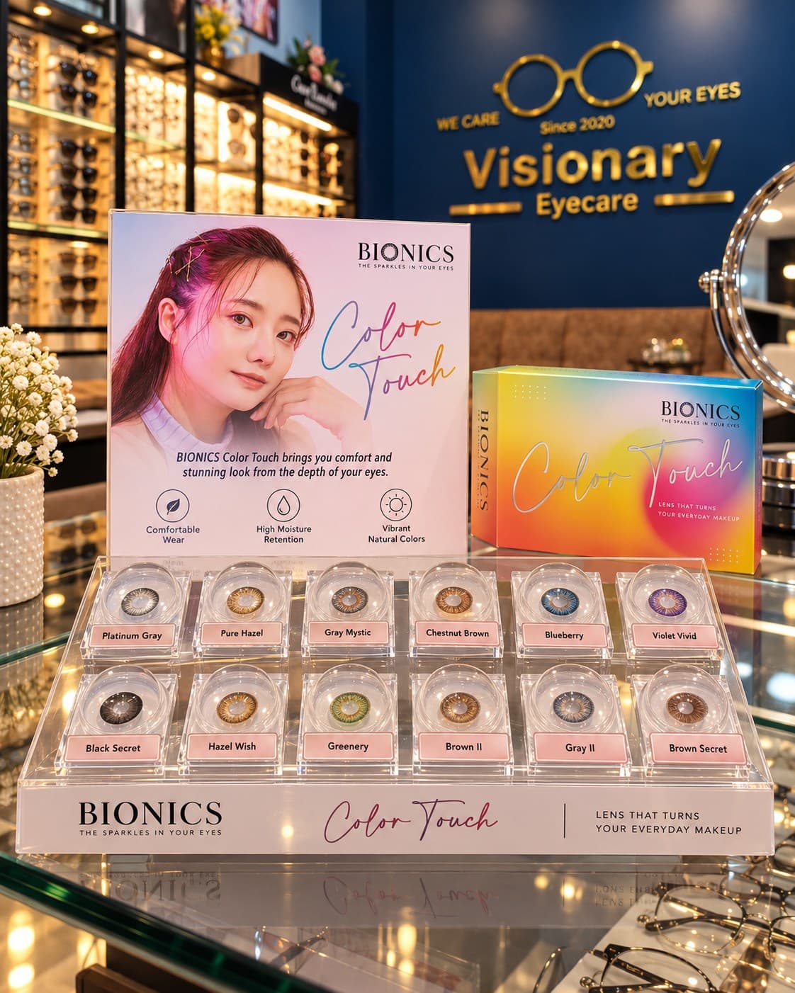 Bionics Color Touch lens display at Visionary Eyecare