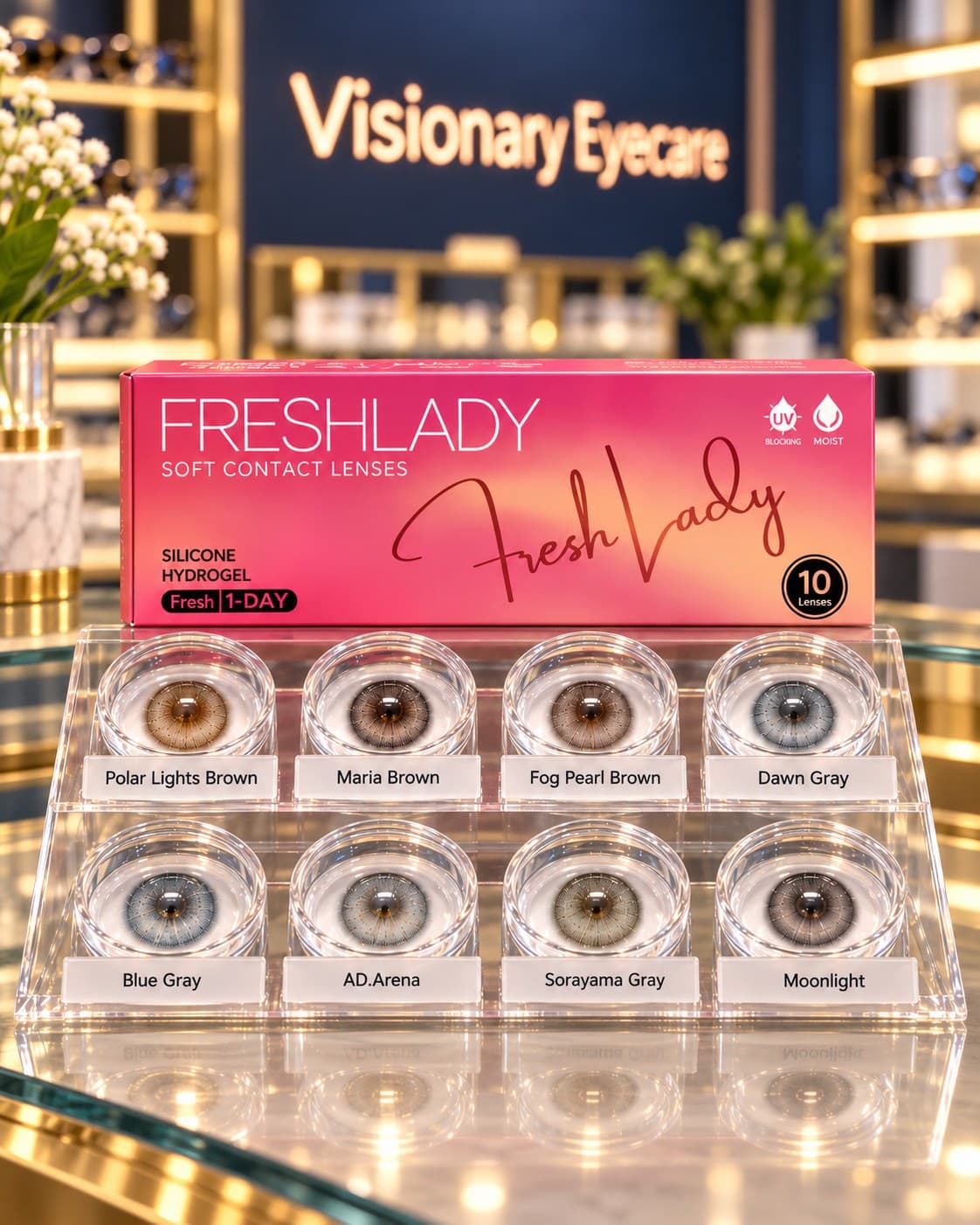 FreshLady daily disposable lens display at Visionary Eyecare